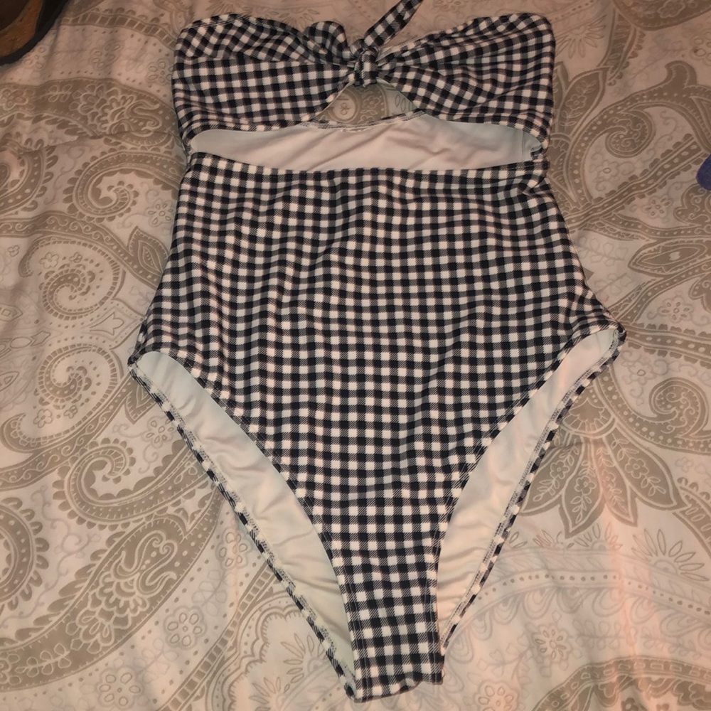 gingham print one piece swimsuit